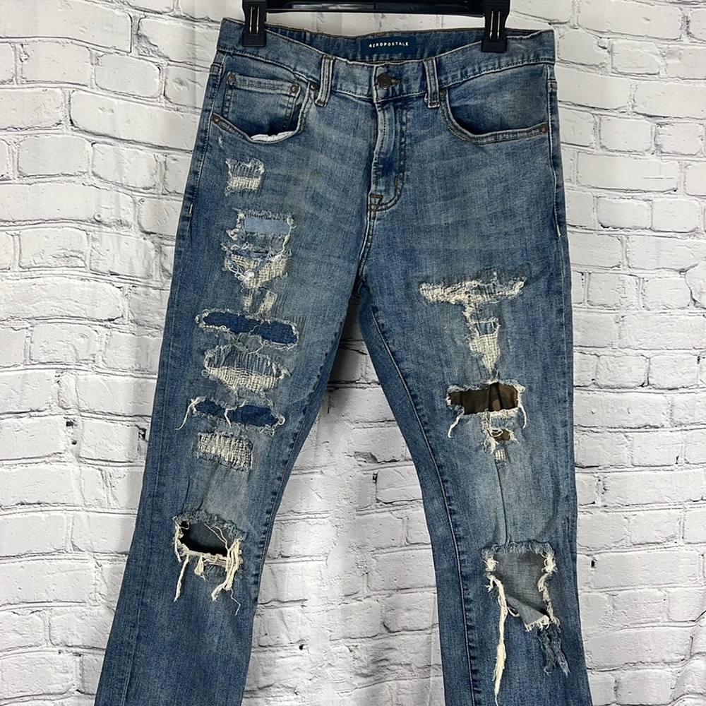 Aeropostale jeans skinny distressed patches blue size 31